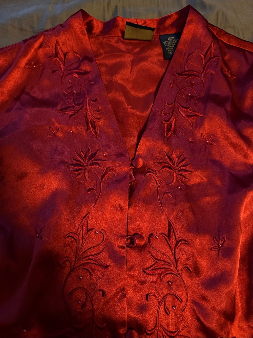 Vintage Vampire-goth red silky embroidered top.
